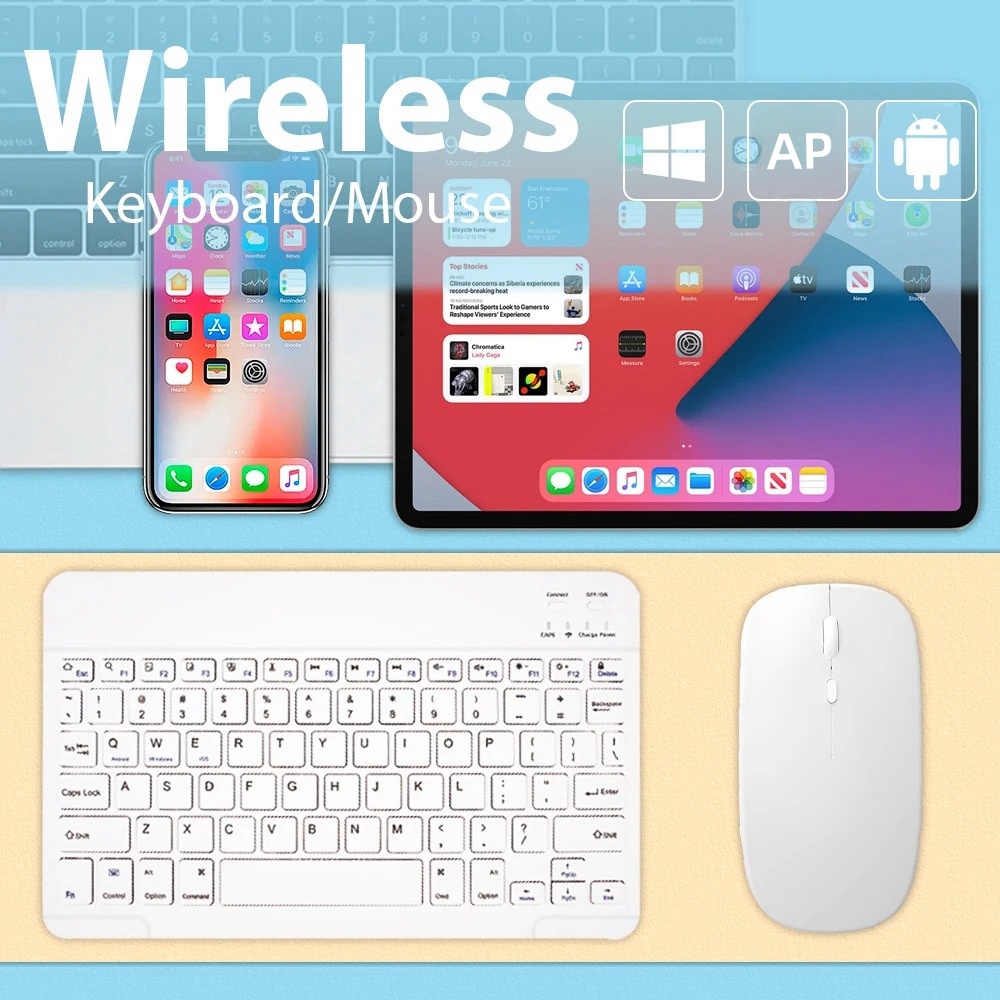 Wireless Keyboard + Mouse BT5.0 For Mobile Phone Tablet Mini Keyboard ...