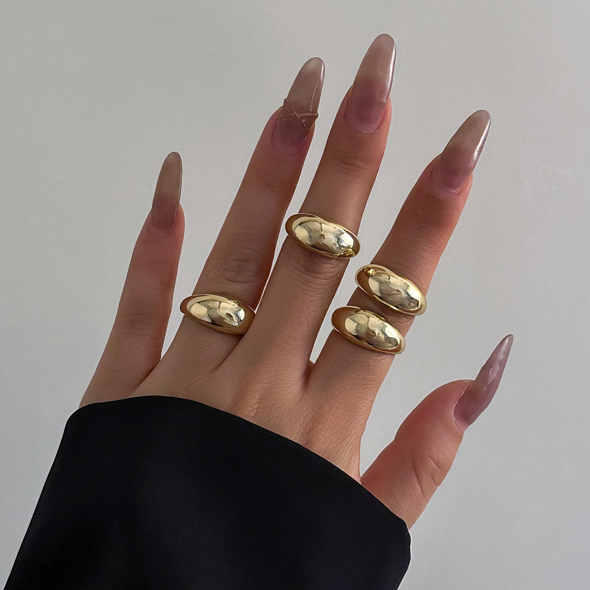 4 Pcs Open Wide Smooth Curved Surface Rings Set for Women Trendy Charms ...