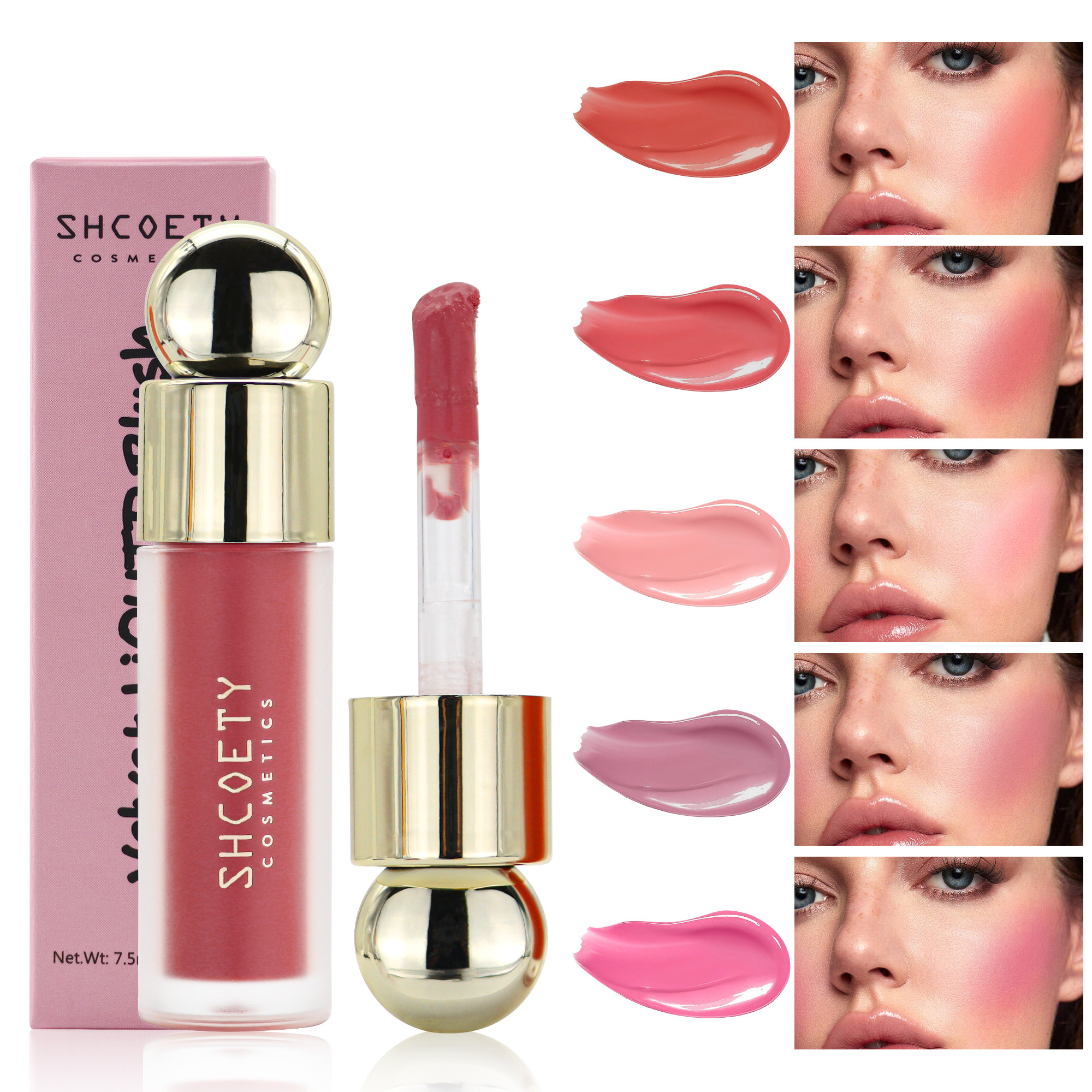Liquid blush for lips and cheeks, facial retouching, brightening and skin color correcting