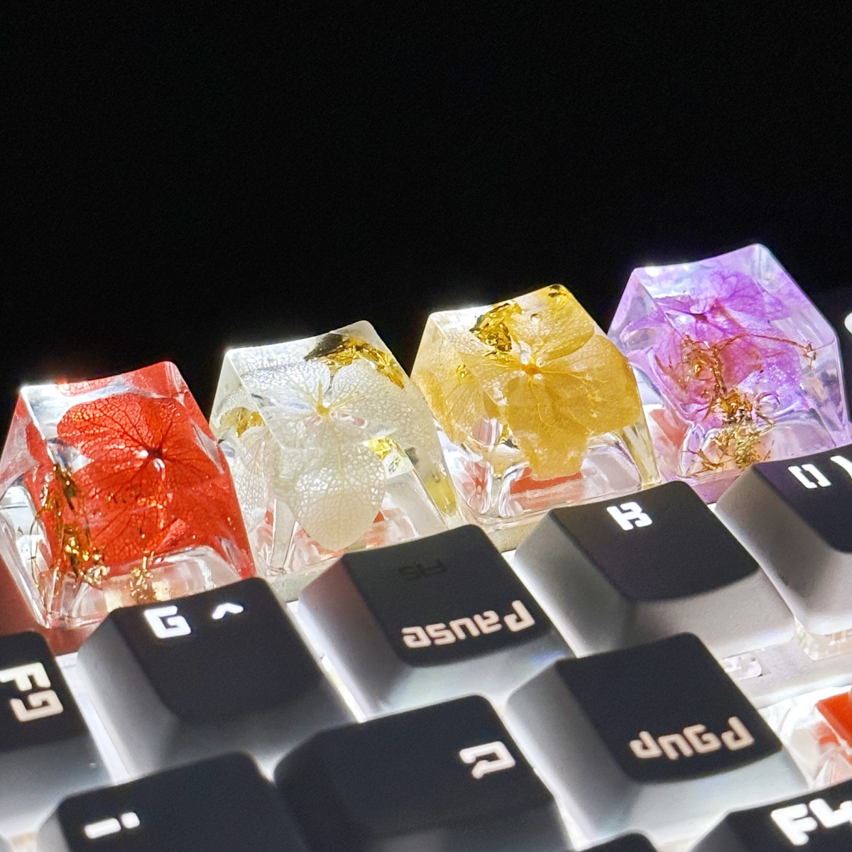 4 Epoxy Gold Foil Paper Transparent Flower Keycaps Immortal Hydrangea ...