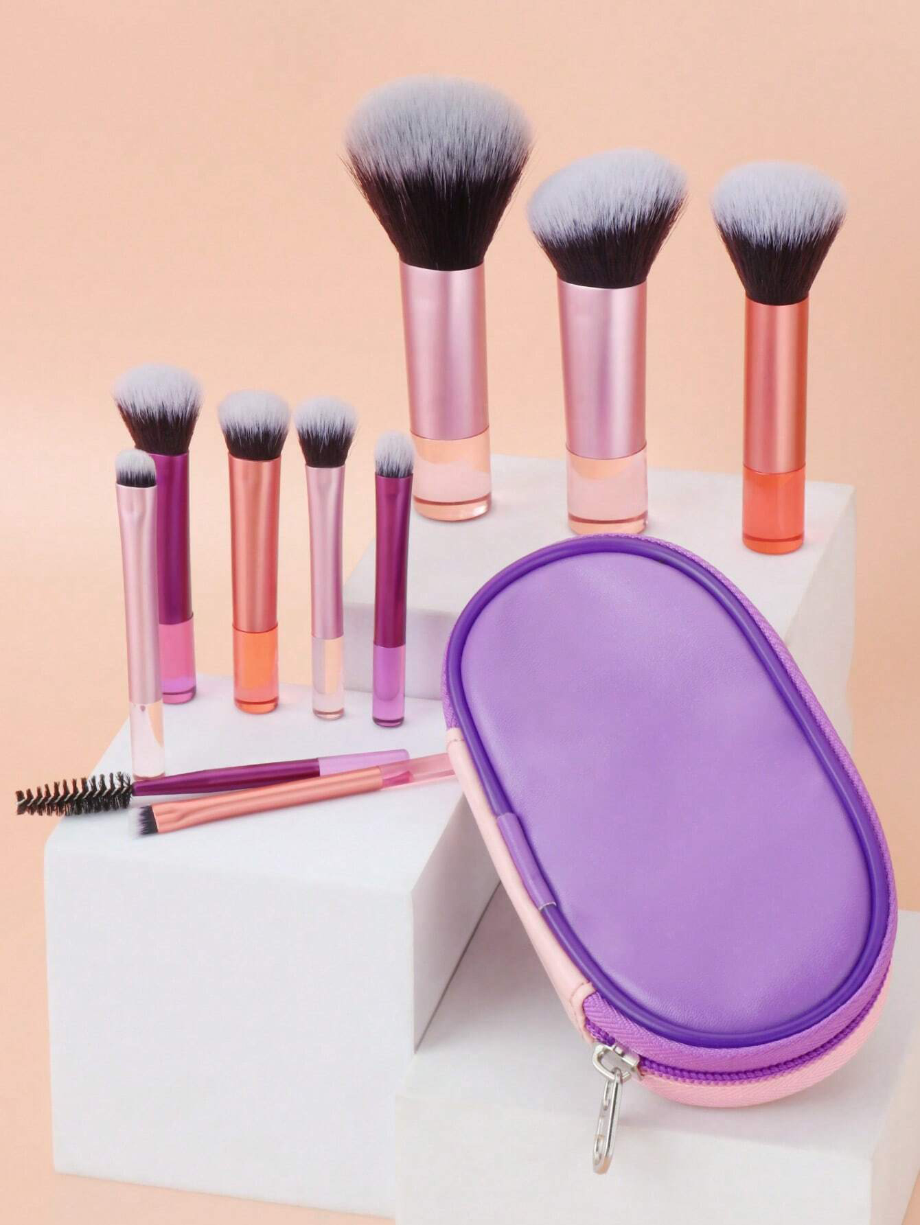 10pcs Multicolor Short Handle Portable Makeup Brush Set With Storage Bag Including Blush Brush 0852