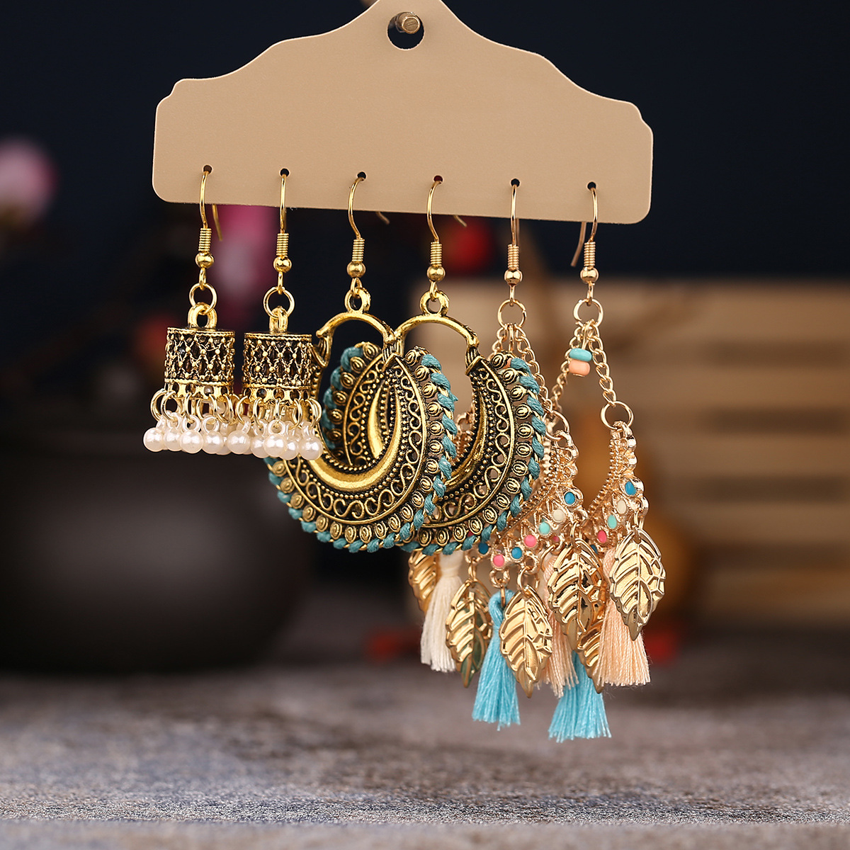 1pair/set Retro Bohemian Ethnic Style Exaggerated Earrings Tassel Bell ...