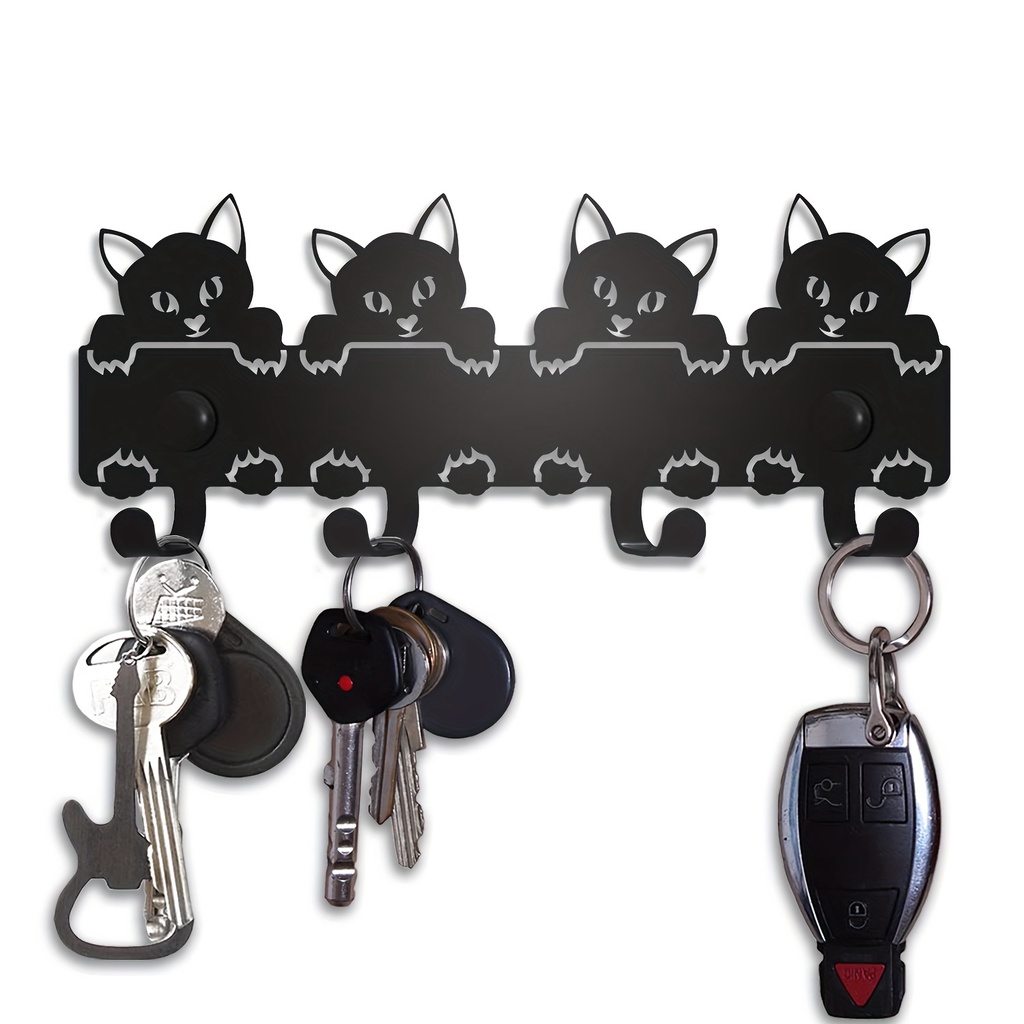 1pc Wall Mounted Cats Key Rack, Black Metal Key Holder, Decorative Wall ...