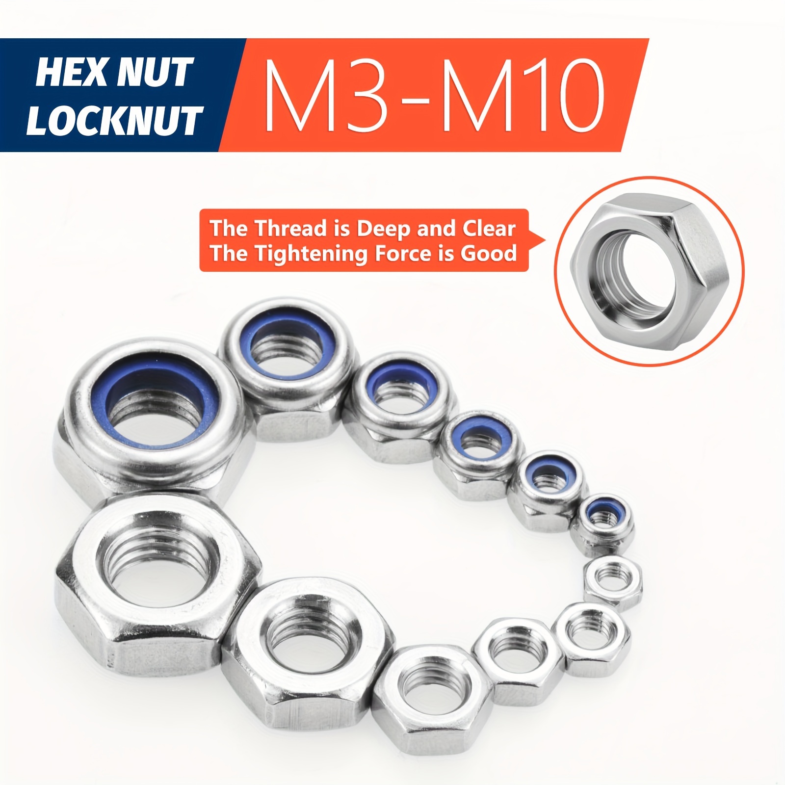 VIGRUE 320PCS SAE And Metric Hex Lock Nuts Nylon Insert Nut Assortment Kit 304 Stainless Steel Locknuts M3 M4 M5 M6 M8 M10 M12 And 14 20 516 18 38 16 8 32 10 24