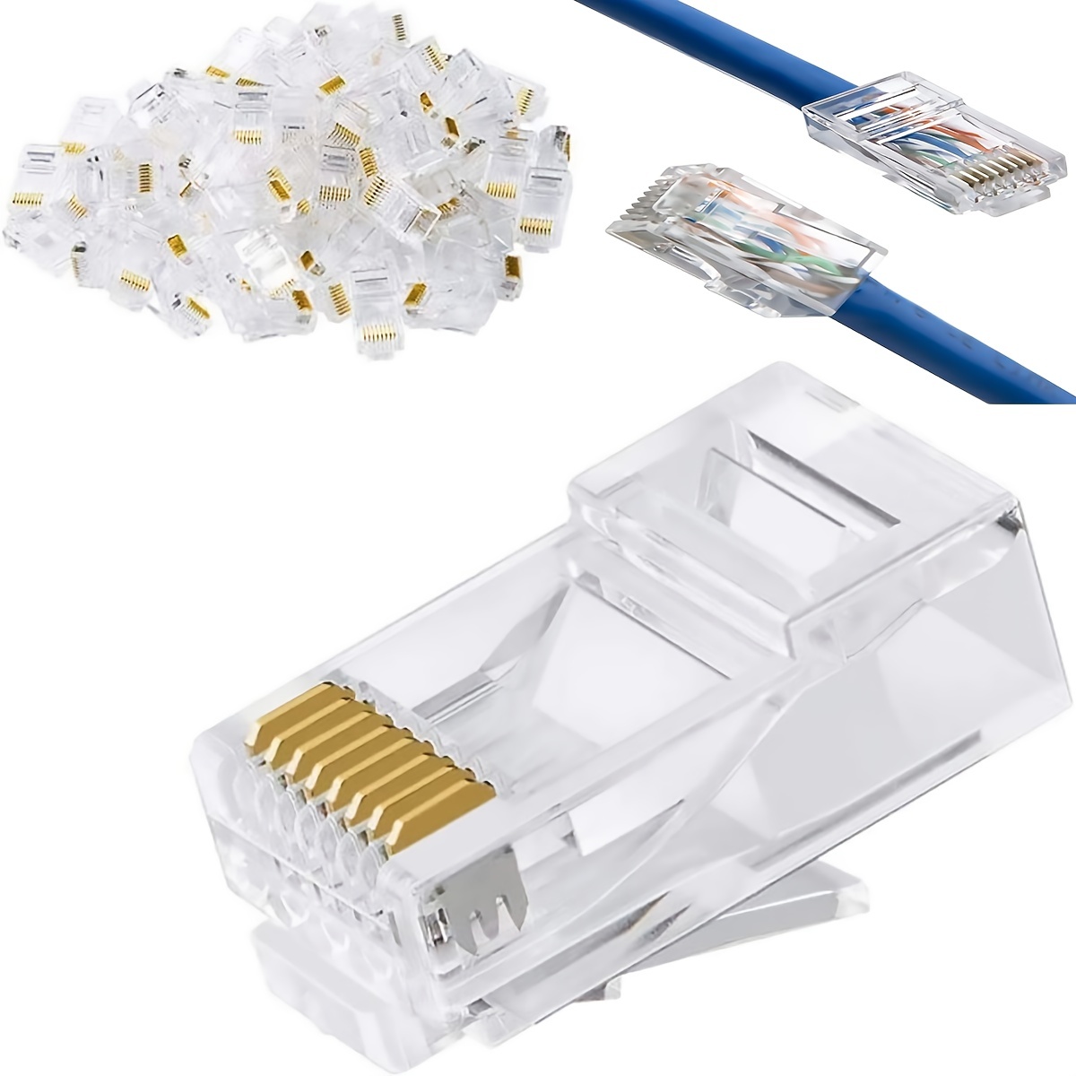 Cat6 RJ45 Connectors, 100-PACK Cat6 RJ45 Ends, Ethernet Cable Crimp ...