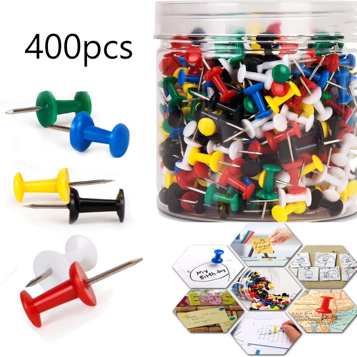 400Pcs Push Pins, Thumb Tacks for Bulletin Board, Stick Pins Thumb