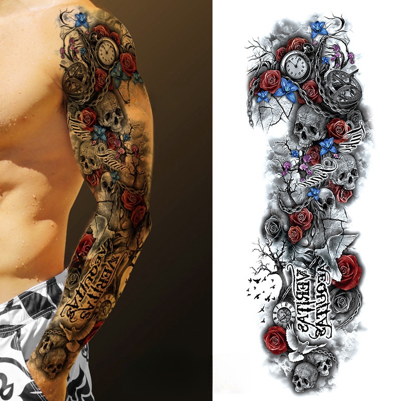 Flower Arm Tattoo Sticker Waterproof Full Arm Tattoo Sticker Realistic ...