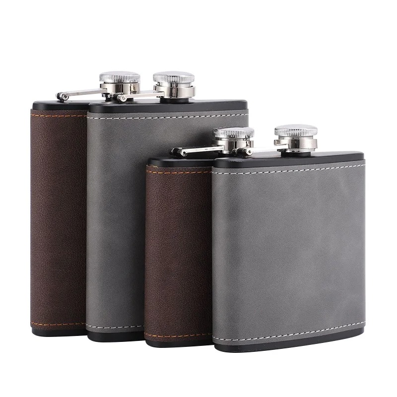 6/8oz Pocket Hip Flask Leather Covered Stainless Steel Flask for ...