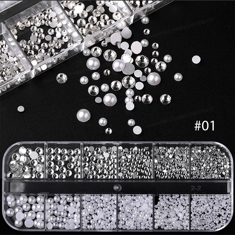 1 Box Flat Back Rhinestone and Semicircle Pearls, Gold Silver Caviar ...