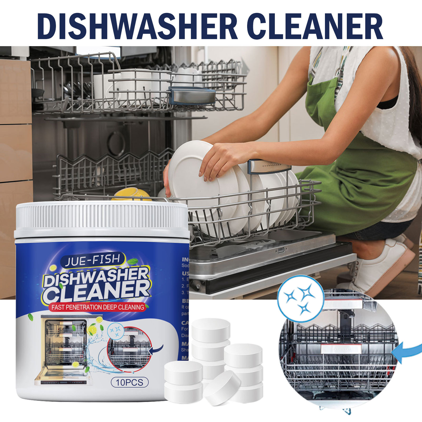JueFish Dishwasher Cleaner Dishwasher Effervescent Tablets Multi