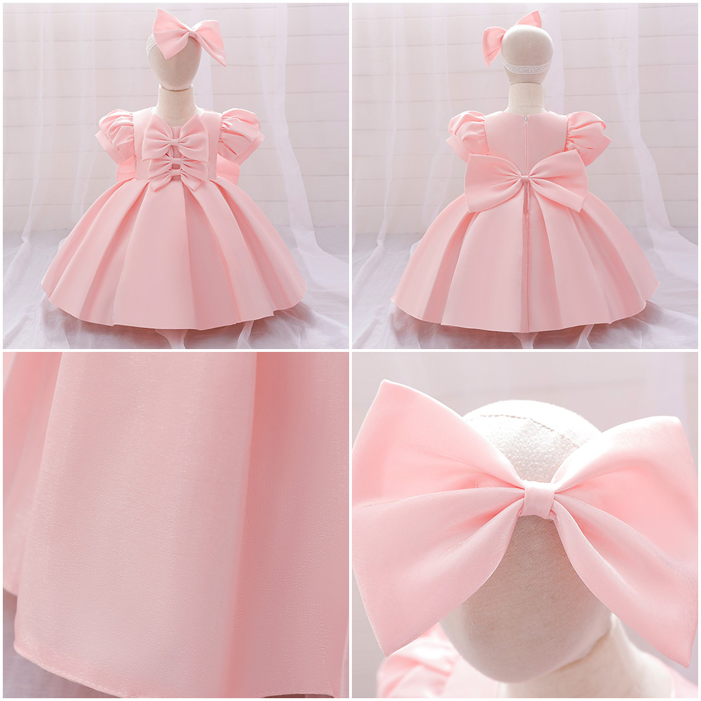 Elegant Baby Girl Dress Satin Pink Baby Princess Birthday Christening ...