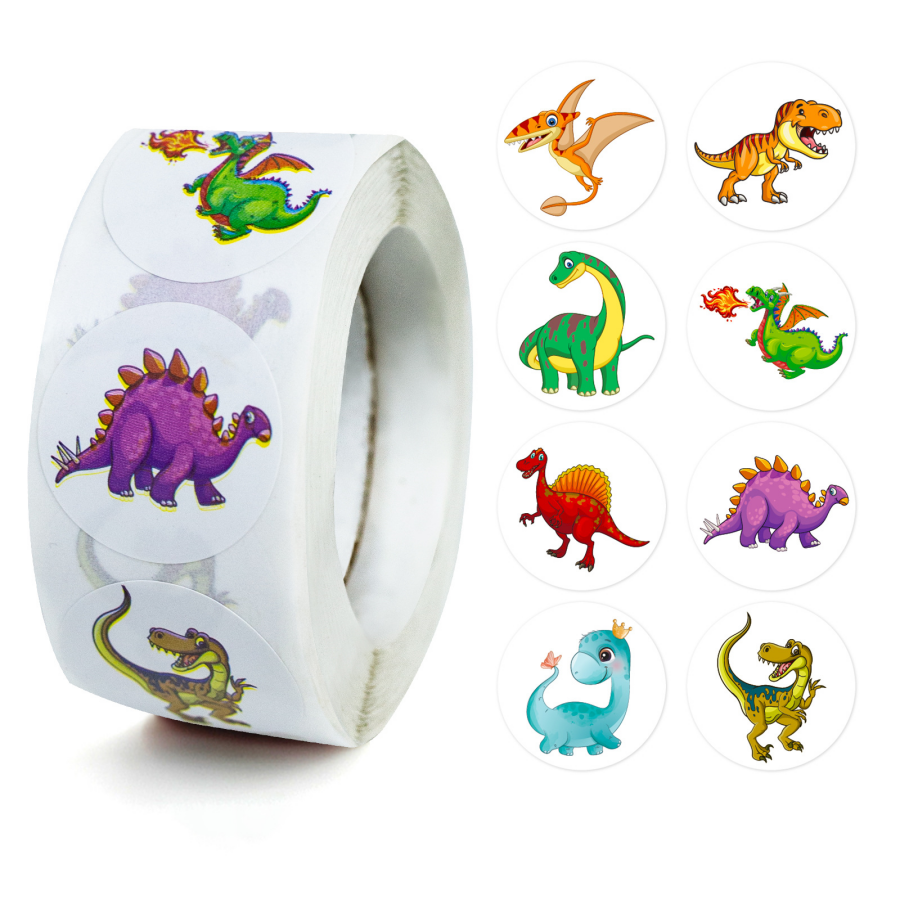 1 Roll 500 Stickers Dinosaur Sealing Stickers Kindergarten Elementary ...