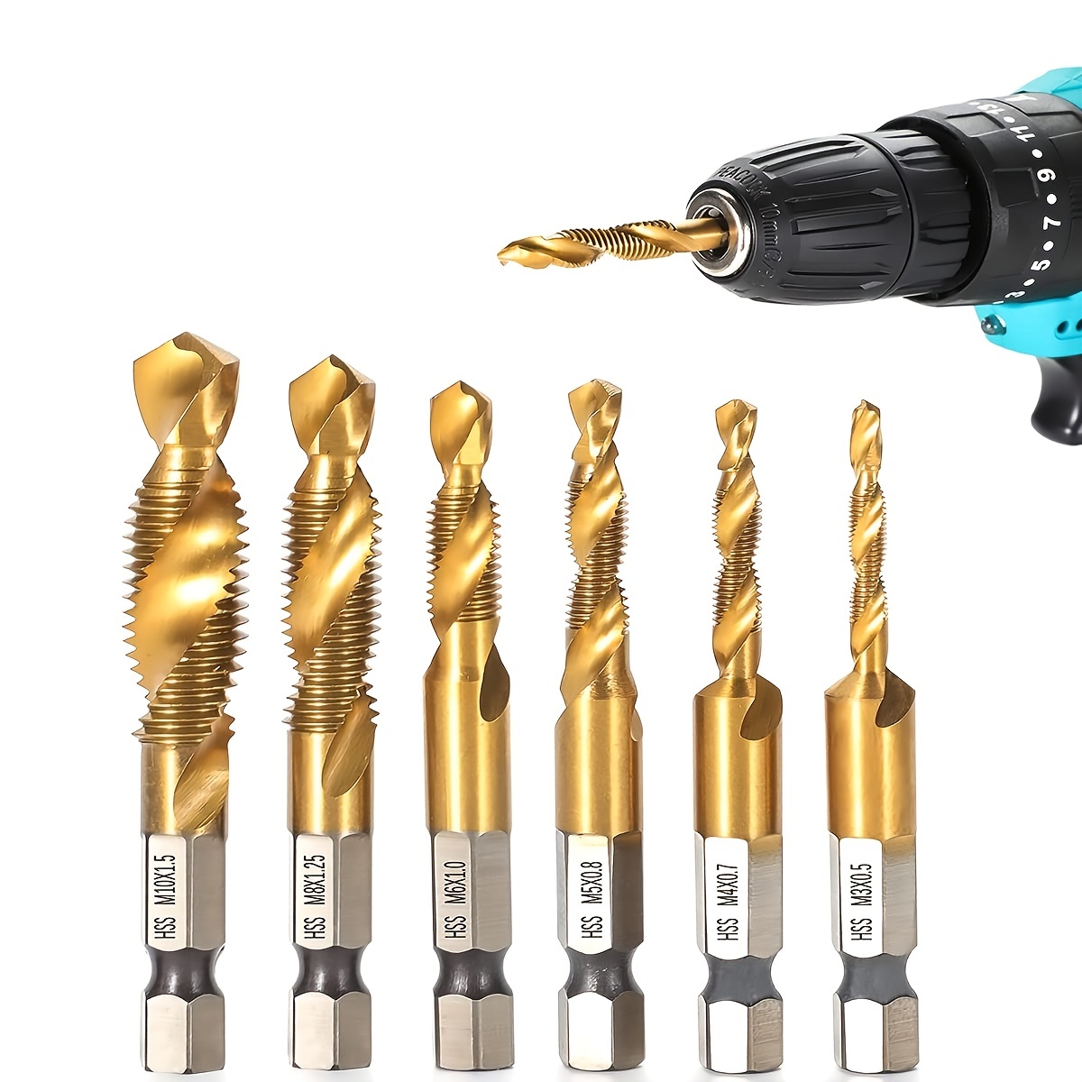 Titanium combination tap drill bit set metric screw tapping 6pcs hex