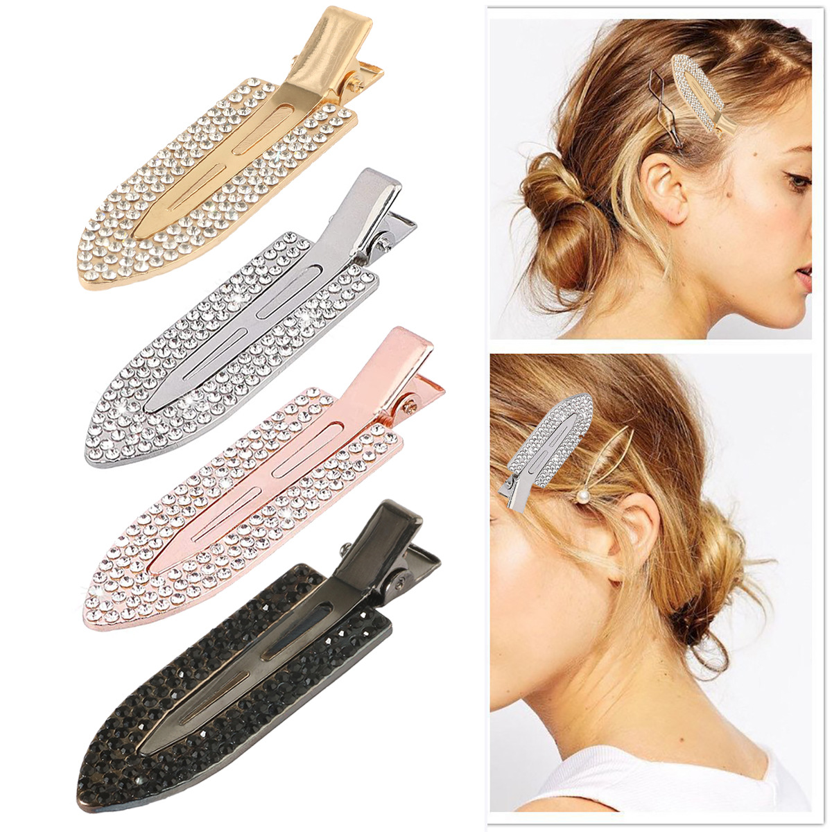 Metal Surfboard Rhinestone Hair Clip Side Clip Girl Makeup Bangs Clip 