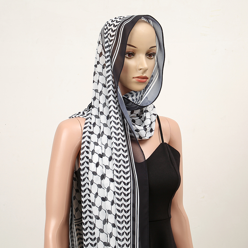 Laven Printd Hijab Tudung Bawal Keffiyeh Scarf Bubble Chiffon Palestine Keffiyeh Scarf Hijab 9741