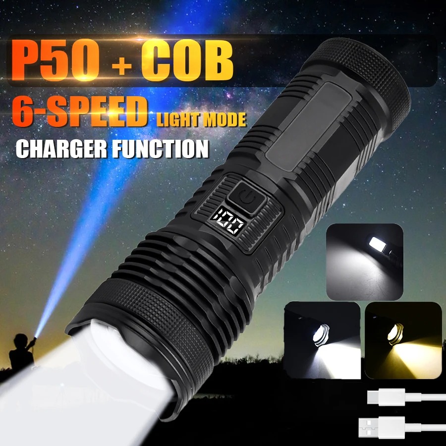 XIWANGFIRE Ultra Bright Dual Light Source LED Flashlight COB Side Light ...
