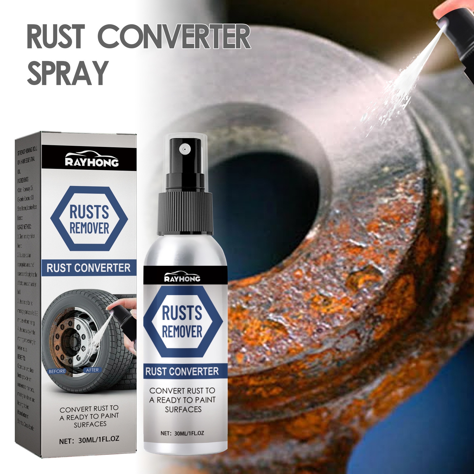 Rayhong Rust Removal Conversion Agent Car Wheel Hub Tire Rims Door Lock