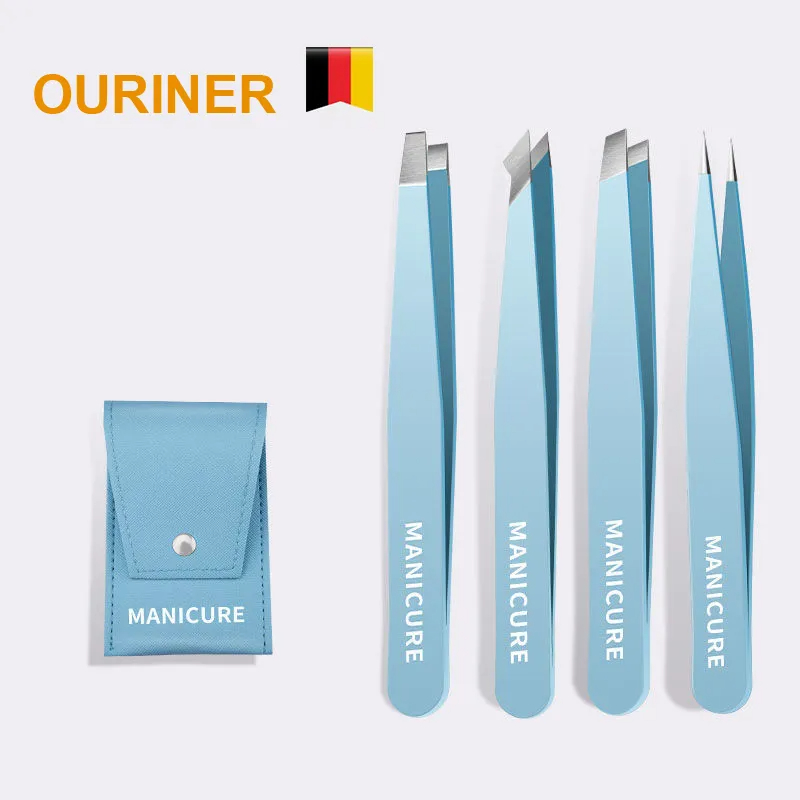 AA Pro Professional Eyebrow Tweezers – Slanted & Pointed Tips – Stainless Steel – Blue