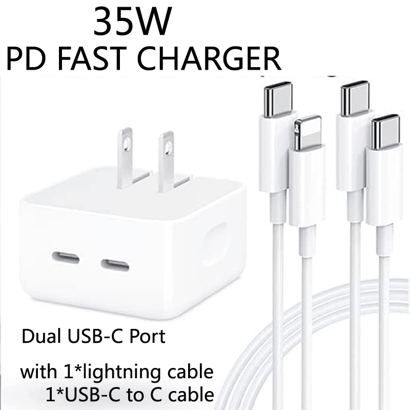 35W Dual USBC Port Compact Power Adapter, Foldable USB Type C Plug Fast Wall Charger Stand for