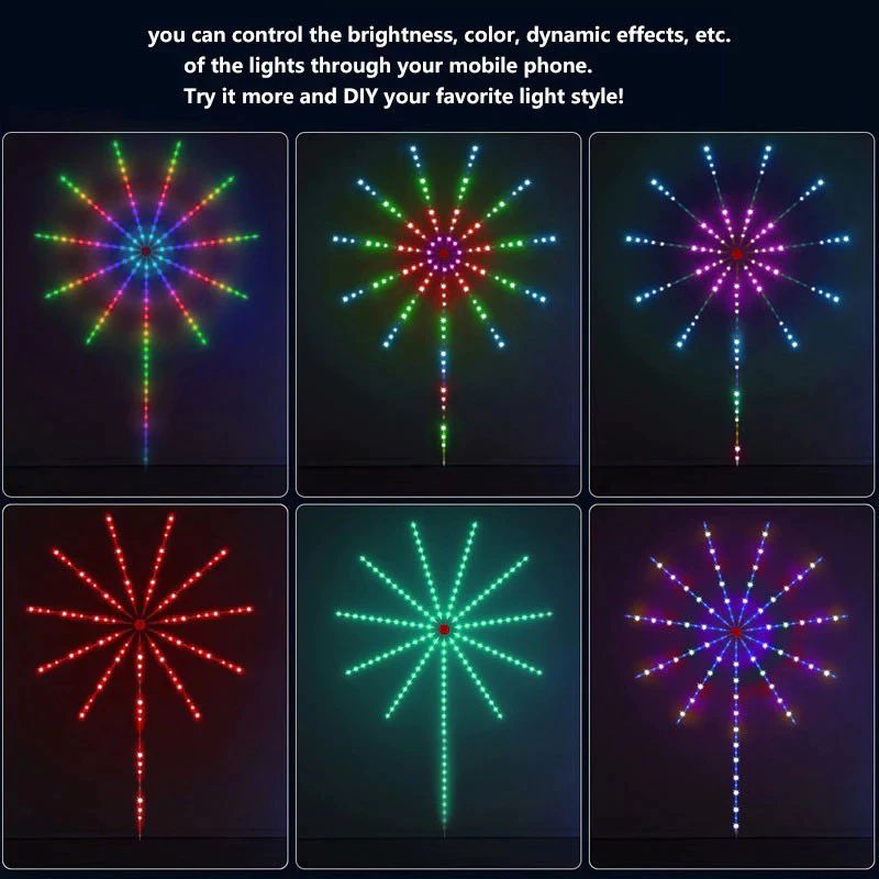 180LED Firework Lights Music Sound Sync RGB Lights With APP Remote ...