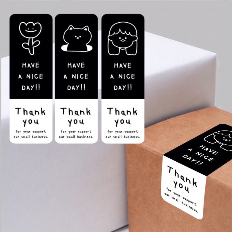 90pcs Stickers/Pack Simple Black White Thank You Stickers Gift Box