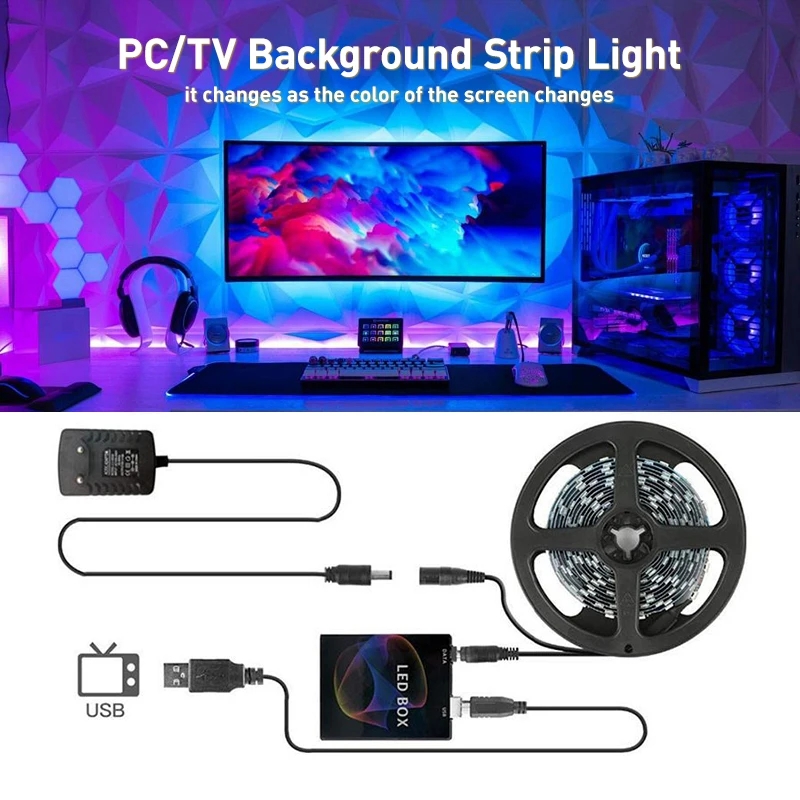 Immersive Tv Pc Background Light Strip Rgbic Led Strips Hdtv Computer 