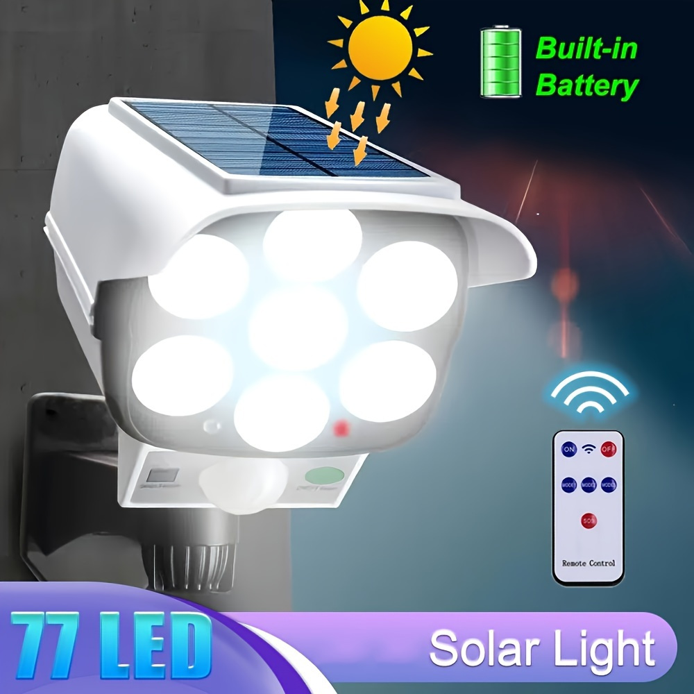 1pc Outdoor Motion Sensor Solar Lights 77 Leds Spotlight with Remote ...
