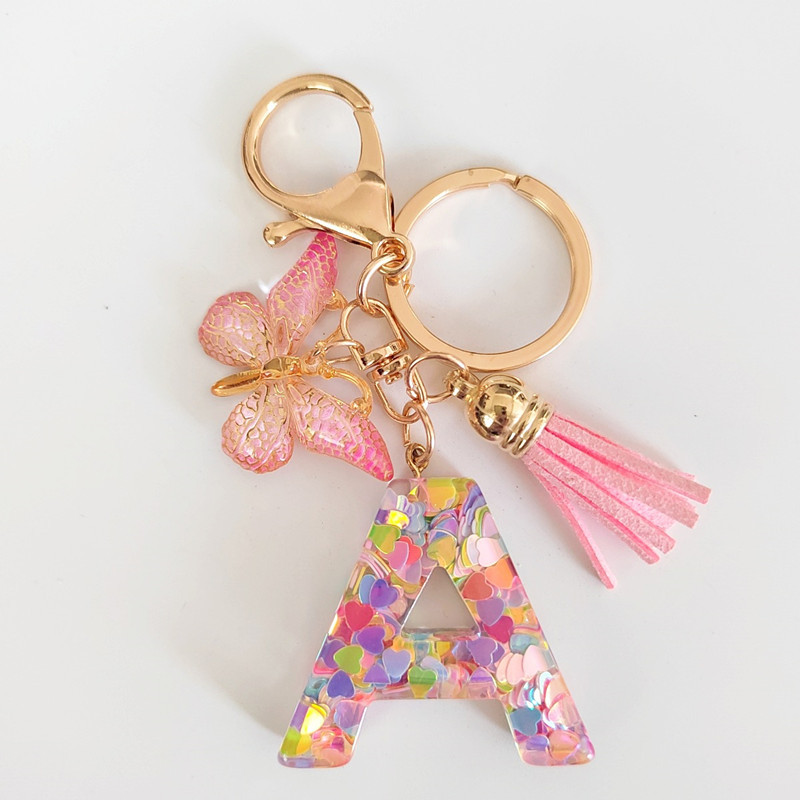 Cross-border Wholesale Pink Sequin Epoxy English Letter Keychain ...