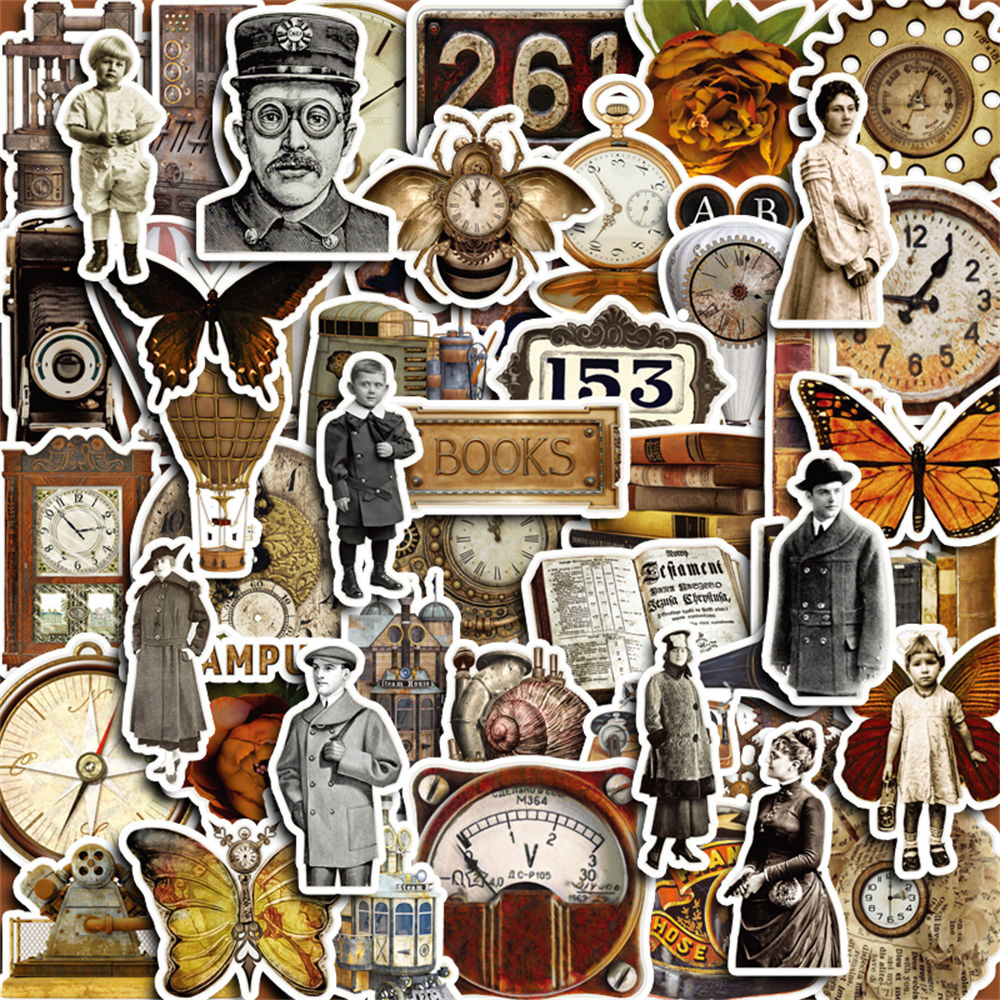 50pcs Retro Gear Secretary Stickers Diy Computer Washi Scrapbooking ...