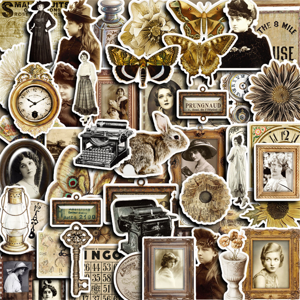 50pcs Retro Old Dusk Creative Stickers Diy Computer Washi Scrapbooking ...
