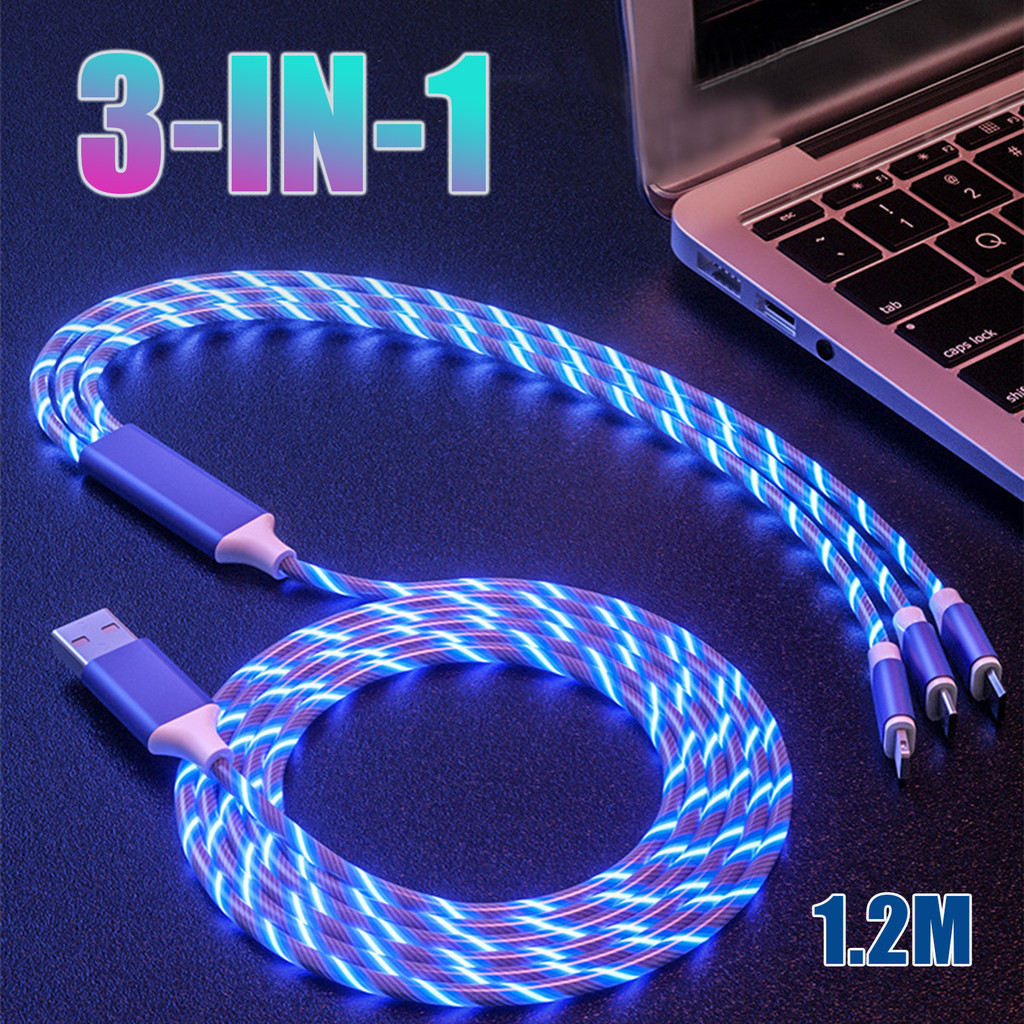 RGB Band LED light 3 in 1 Fast Charging Cable Type-C Micro USB Colorful ...
