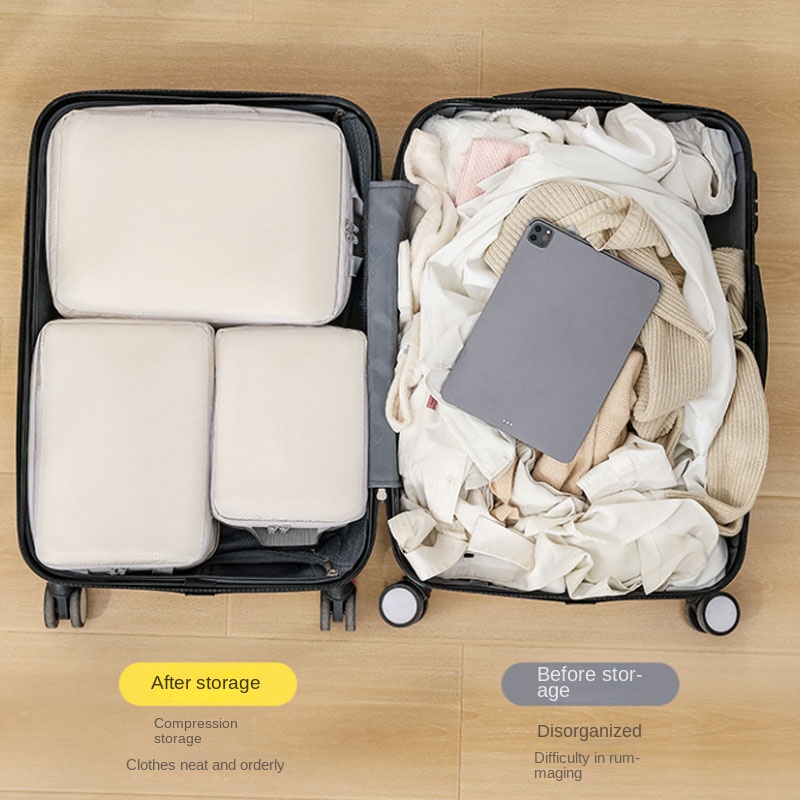 6-Piece Travel Zipper Compression Cube Container Luggage Storage Bags ...