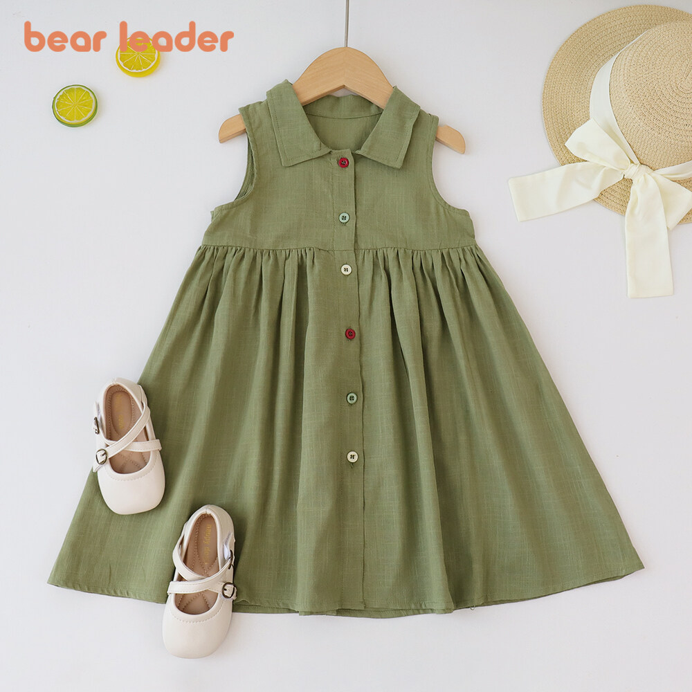 Bear Leader Solid Color Sleeveless Single Breasted Flip Collar Girls ...