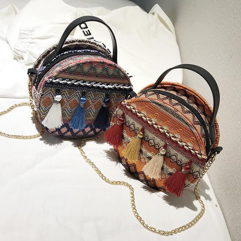 Fashion Handwoven Round Rattan Women Shoulderbag bag Leather Straps Bag Rattan Sling bag S3030