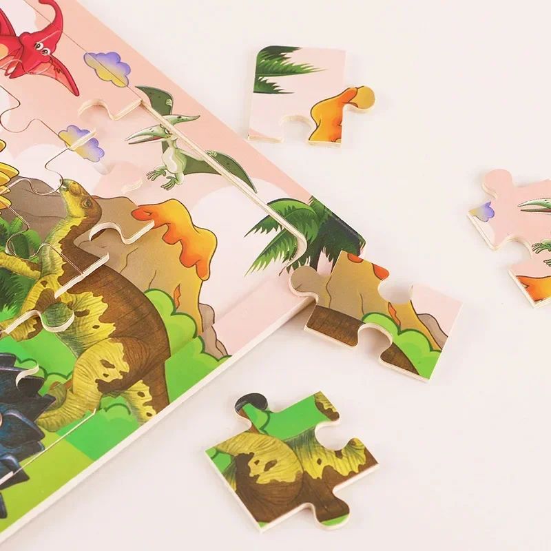 30 Piece Wooden Jigsaw 3d Puzzle Kids Cartoon Animal Vehicle Puzzles ...