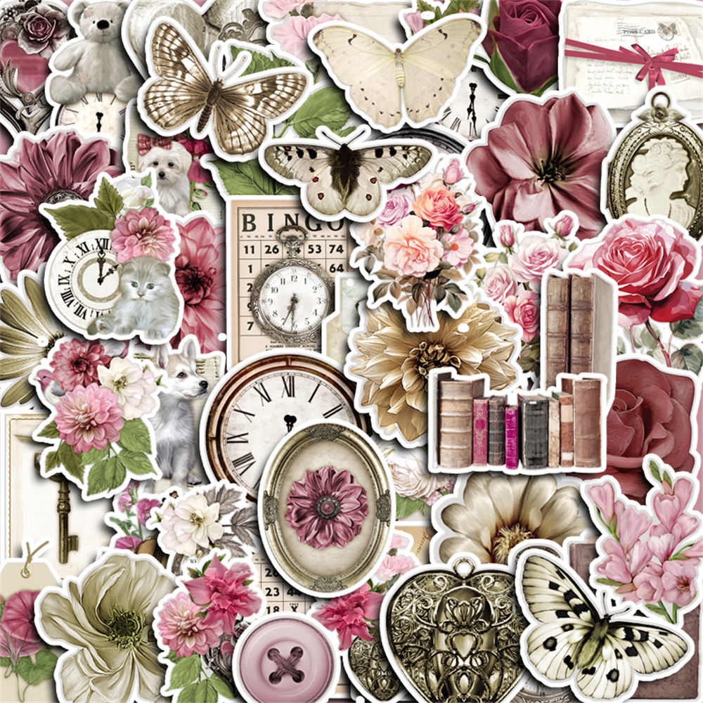 50pcs Retro Pink Stickers Diy Computer Washi Scrapbooking Laptop ...