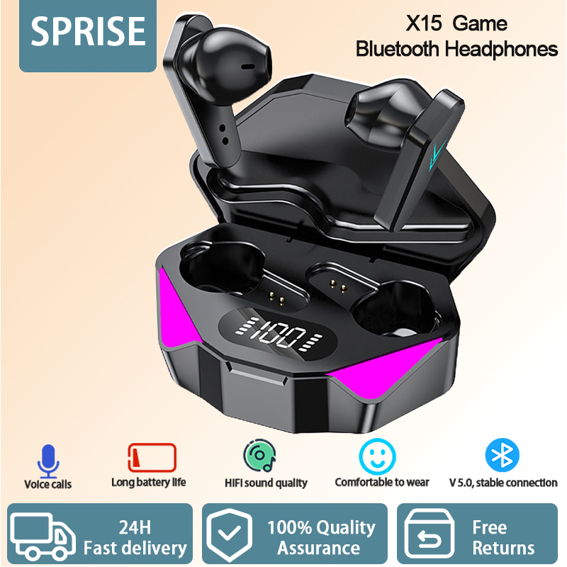 SPRISE New X15 Bluetooth Earphones Gaming With LED Display Ultra-low ...