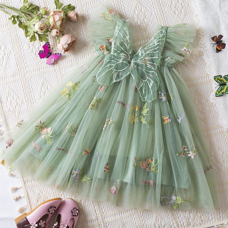 Baby Girl 1st Birthday Dress, 3D Butterfly Tulle Gown, Floral Embroidery Princess Outfit
