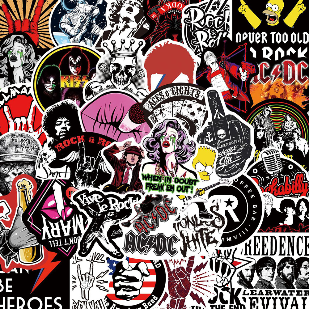 50Pcs ROCK Rock Music Stickers for Suitcases Mobile Phone Cases Laptop ...