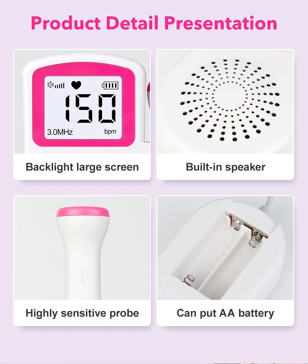 2.5MHz Ultrasound Doppler Fetal Portable Baby Monitor Pregnancy Women ...