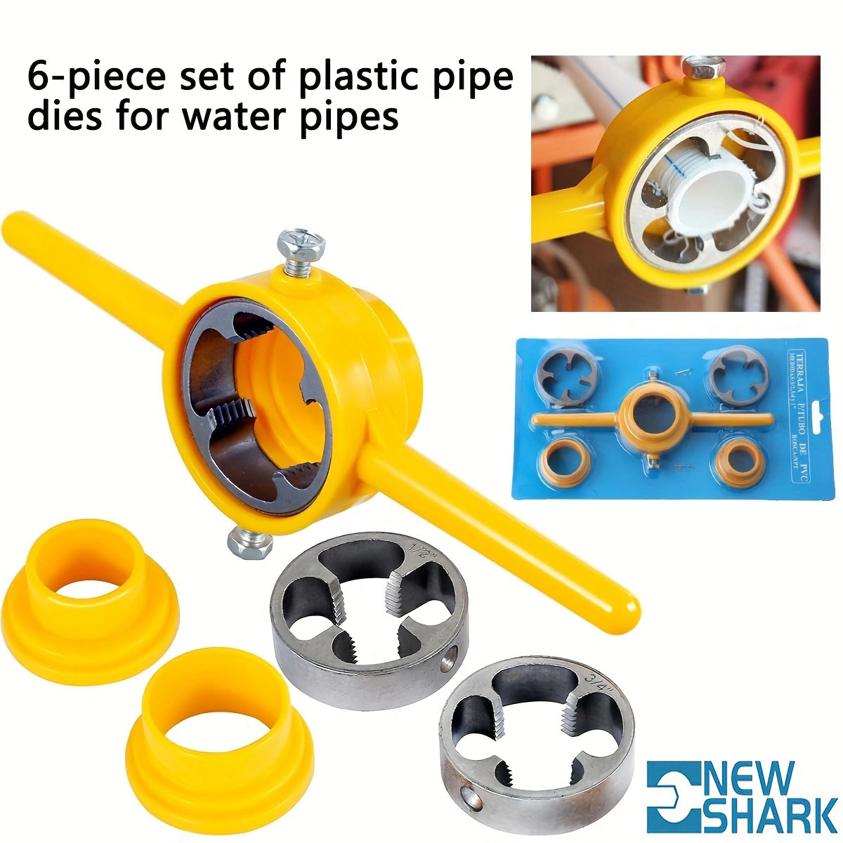 6PCS PVC Pipe Threader Plumbing Tool Kit with 1/2 3/4 1 Inch Dies ...
