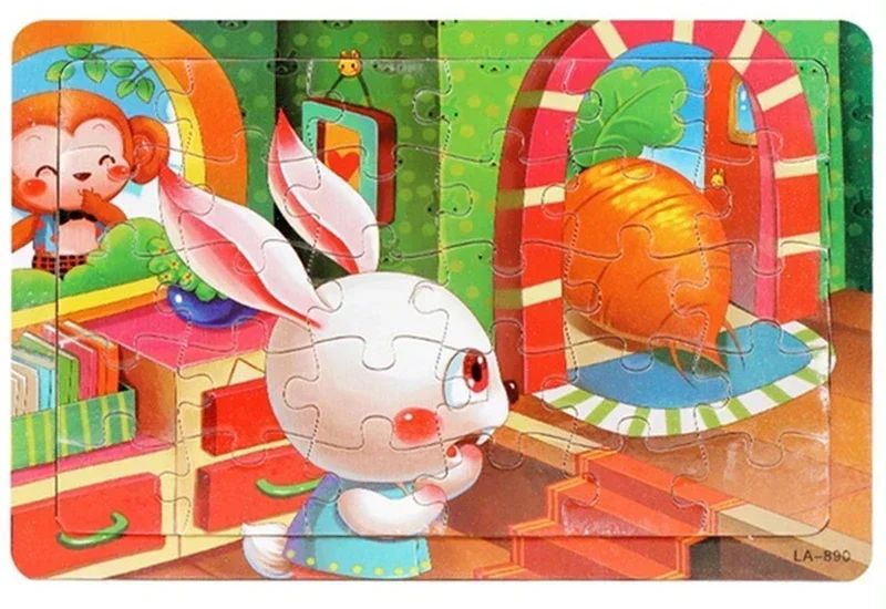 30 Piece Wooden Jigsaw 3d Puzzle Kids Cartoon Animal Vehicle Puzzles ...