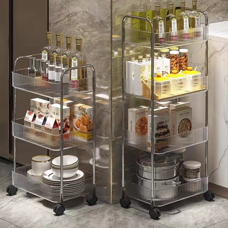 Transparent acrylic small cart storage rack bedside snack bedroom floor ...