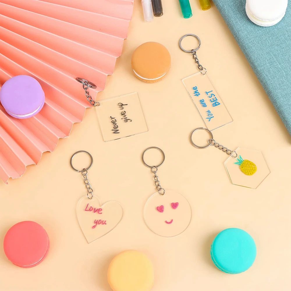 10pcs Acrylic Blanks Transparent Keychain Pendants Includes Circle ...