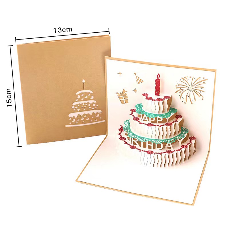 Music Birthday Card Pop Up 3D Cake Musical Light Greeting Card (Include ...