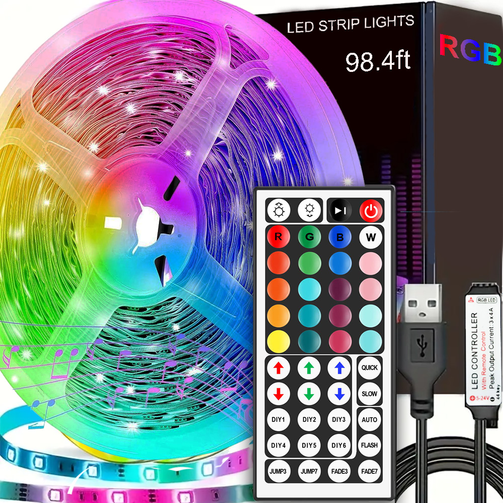 RGB LED light strip with 44-key remote control, adjustable color and ...