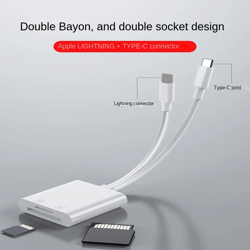 Portable Dual Slot SD Card Reader for iPhone, iPad and Camera Plug