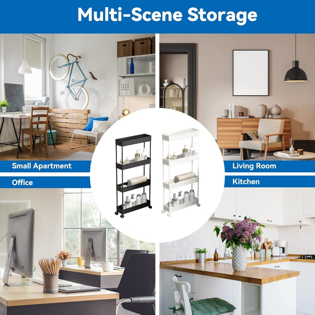4 Layer Moving Rack Bathroom Organizer rack Kitchen Storage Shelf Wall ...