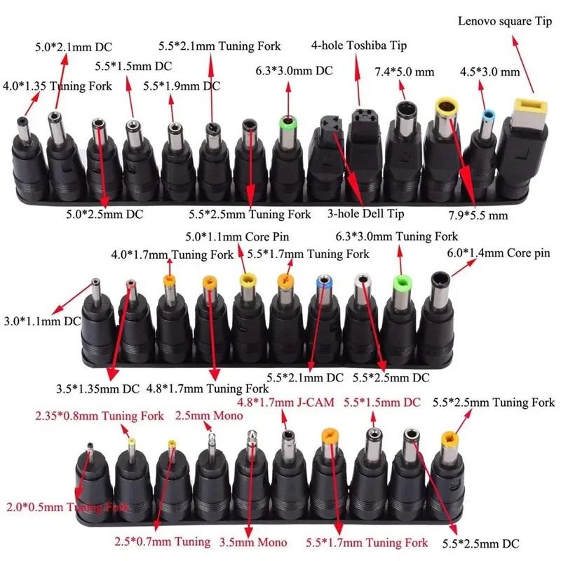 34pcs Universal Adapter Adapters 5.5x2.1mm DC-AC Power Adapter Tips ...