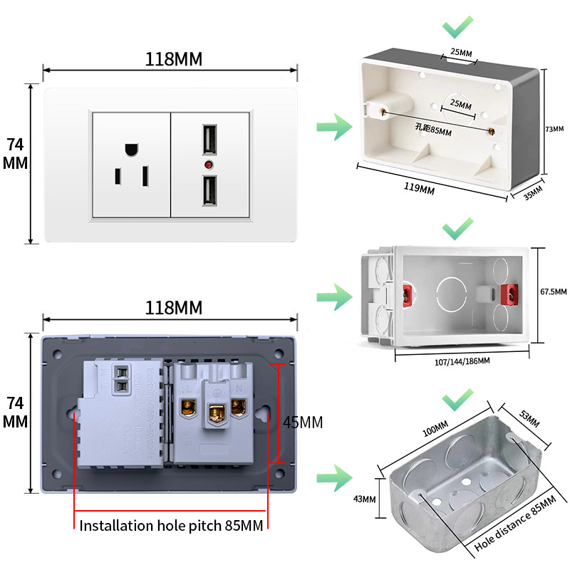 118 type switch socket white PC panel wall Thai six hole socket Taiwan ...